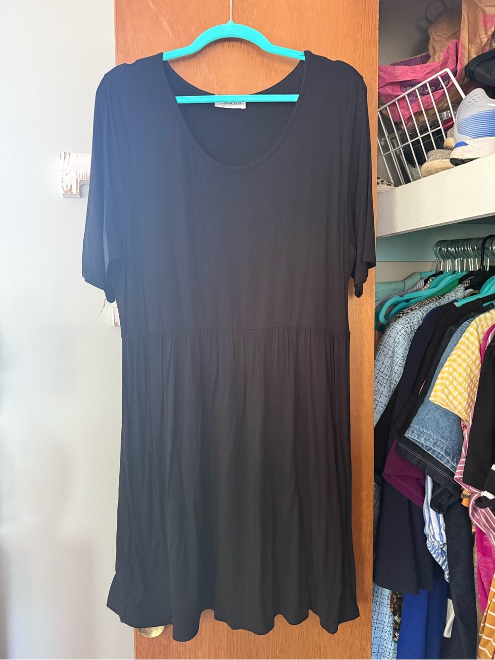 Basic Black Short Sleeve Scoop Neck Dress